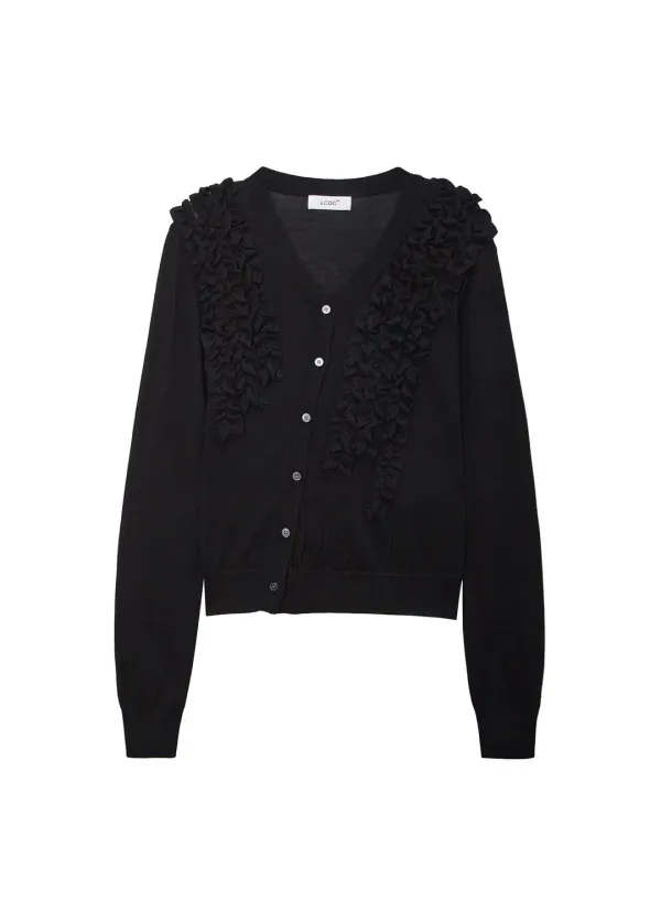 [2nd REORDER] ASYMMETRIC FRILL CARDIGAN (BLACK)