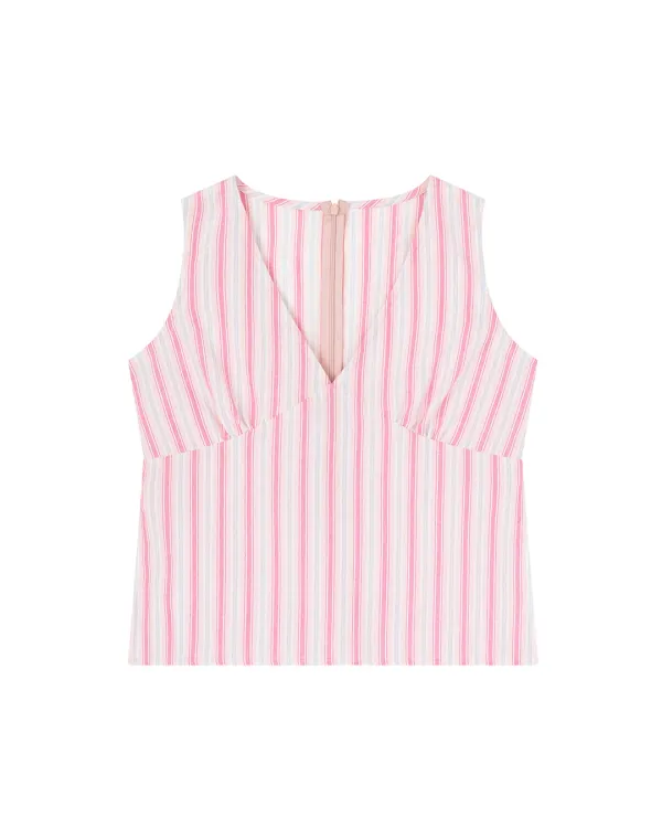 STRIPED SLEEVELESS V-NECK BLOUSE, BABY PINK