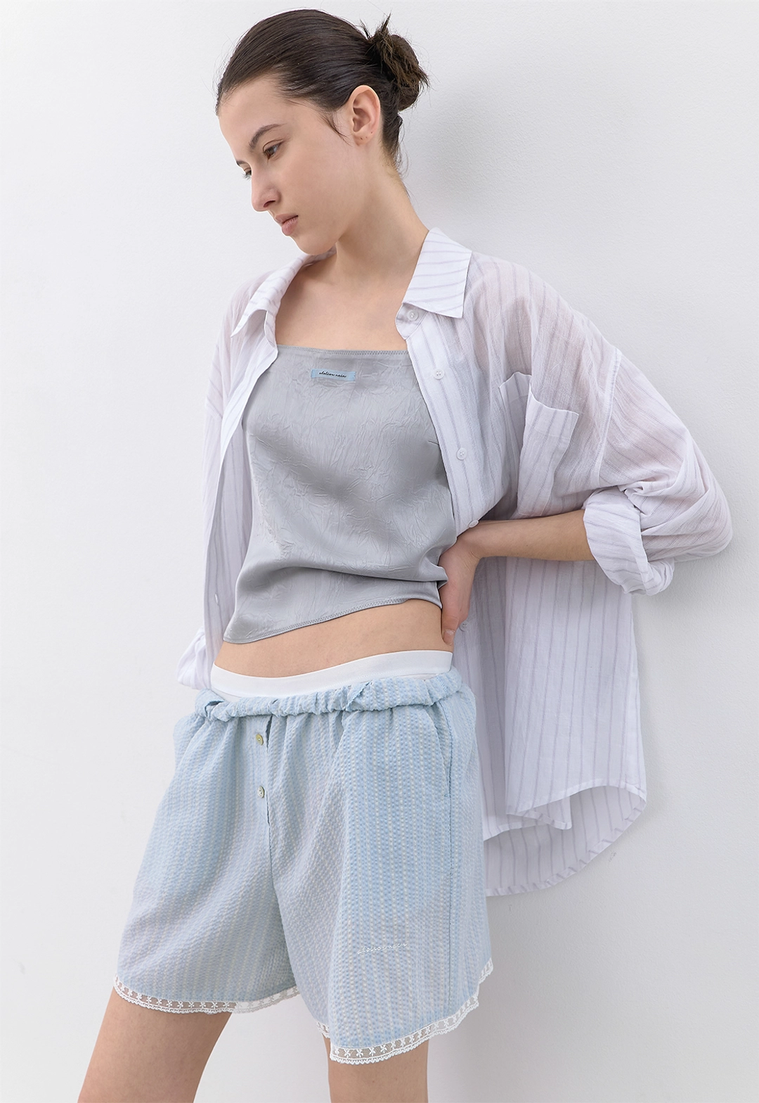 아뜰리에 나인 (PT-5782)AN MULTI STRIPE SEERSUKER SHORT PANTS 상품 이미지 3