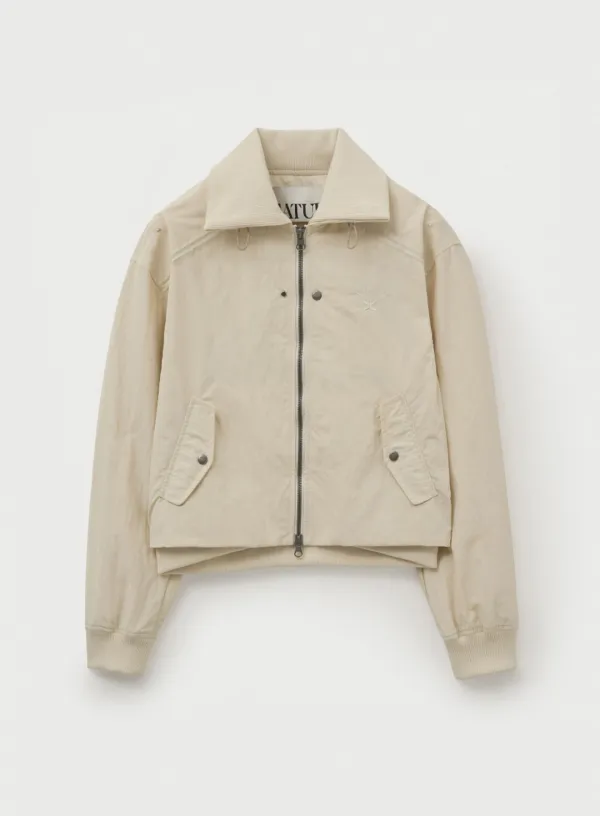 (W) Maron Nylon Crop Bomber Jacket - Light Beige