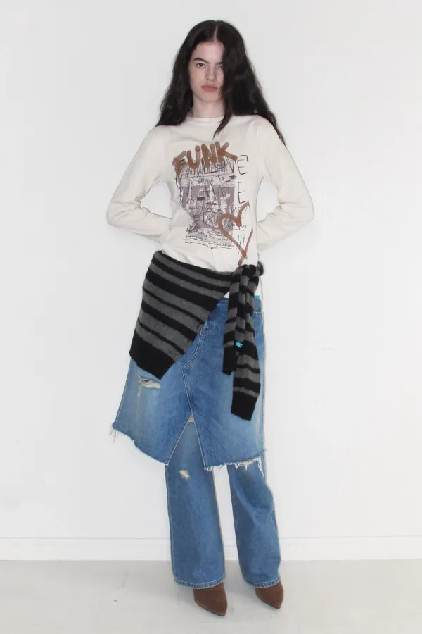 H LINE SLIT DENIM SKIRT - BLUE