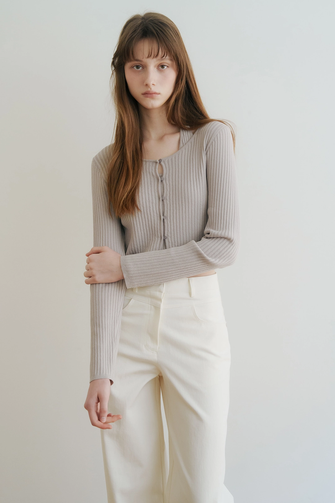 샤드라마 HALTERNECK SLEEVELESS LAYERED CARDIGAN [FOG GRAY] 상품 이미지 2