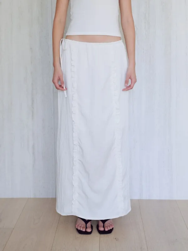 Tencel frill long skirt_ivory