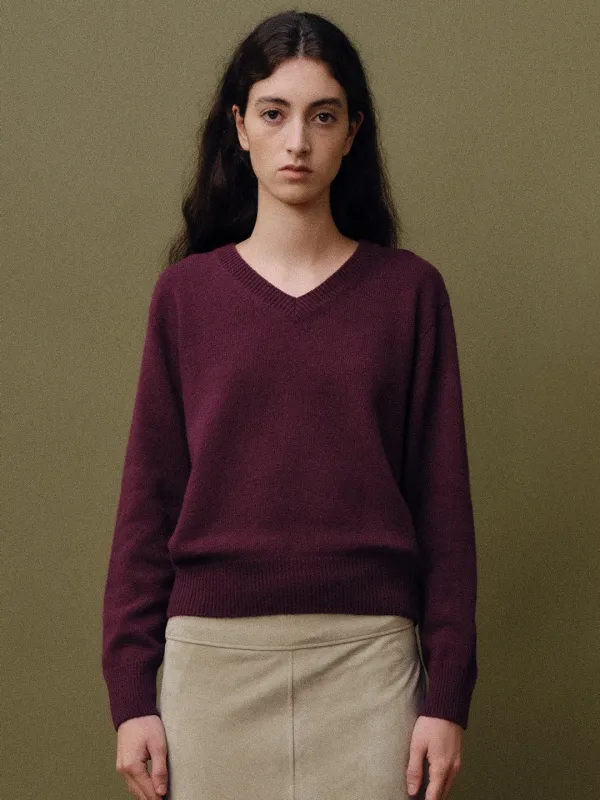 Wholegarment merino V knit_burgundy