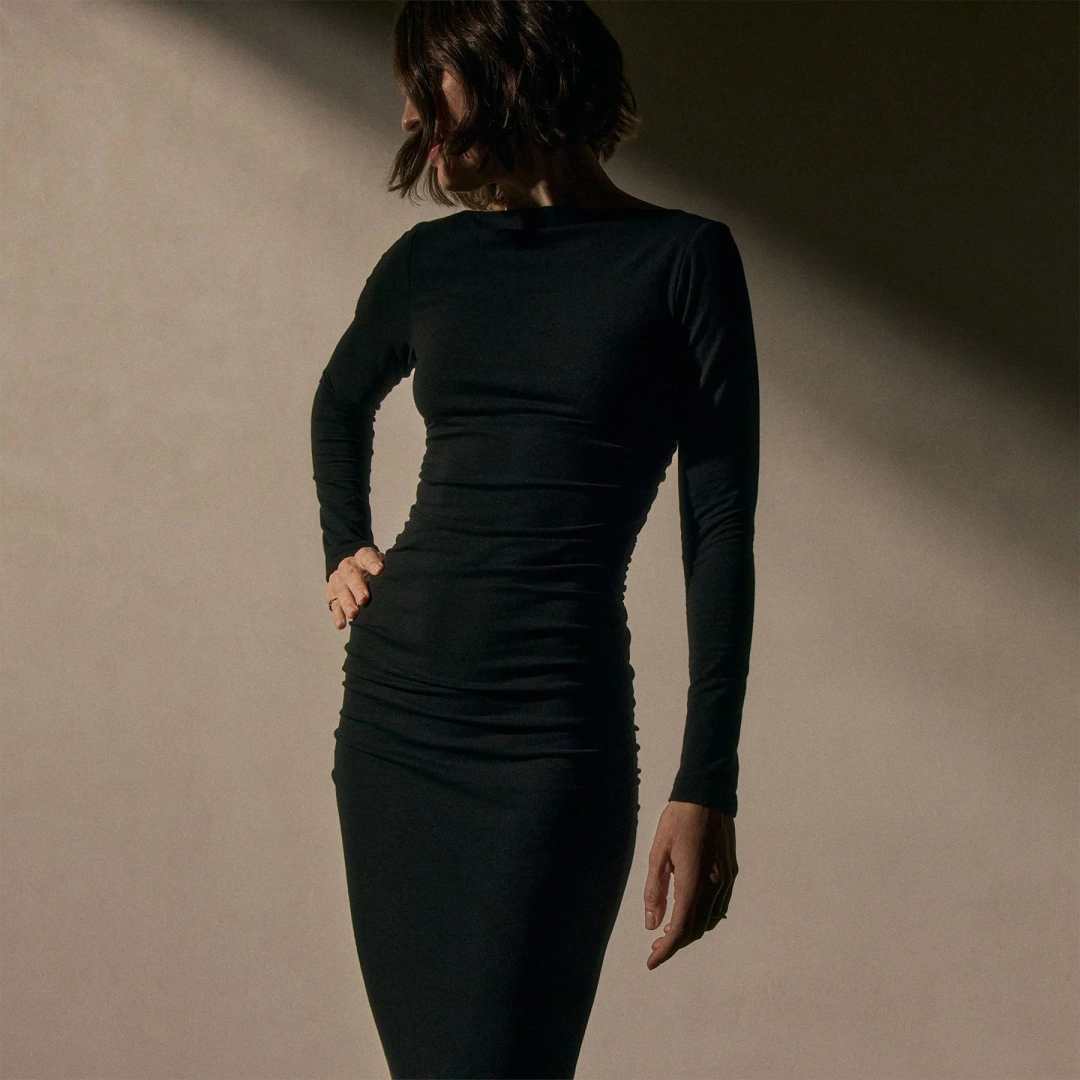 제임스펄스 Ruched Long Sleeve Dress - Black 상품 이미지 2