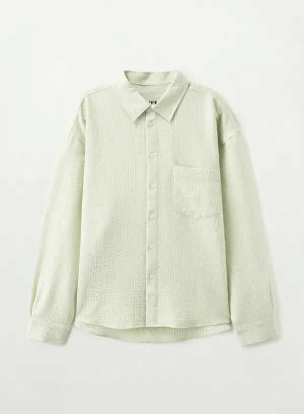 Stripe Seersucker Pocket Shirt - Green