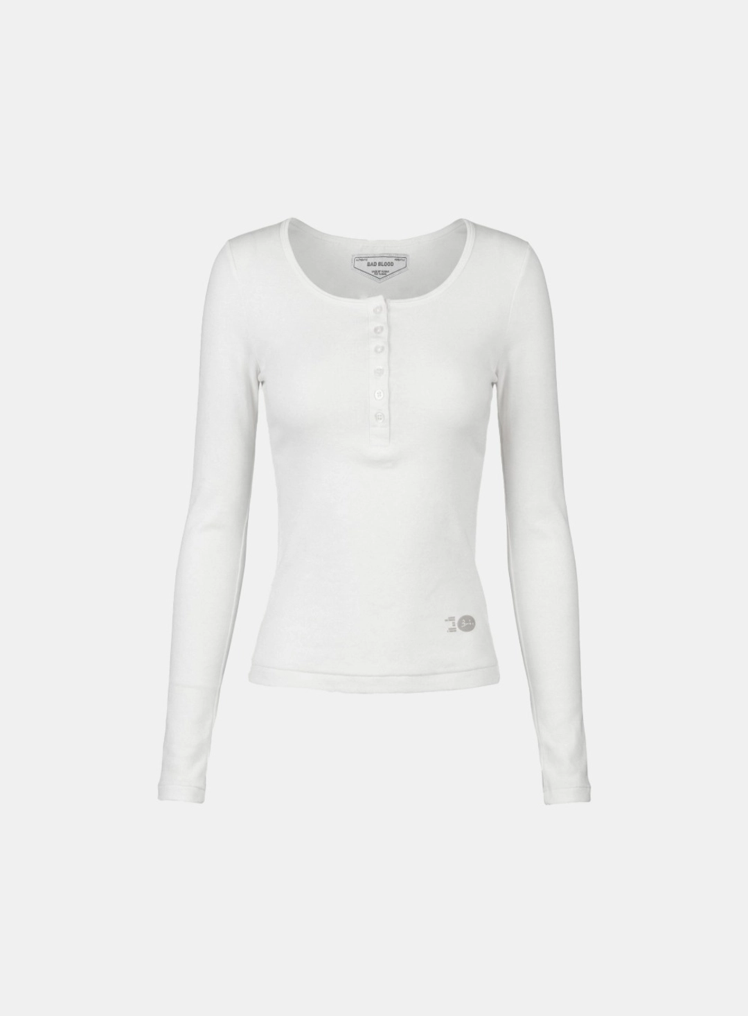 배드블러드 [w-tee26-037] BS Cotton Jersey Fitted Henley Neck Long Sleeve T-Shirt - White 상품 이미지 2