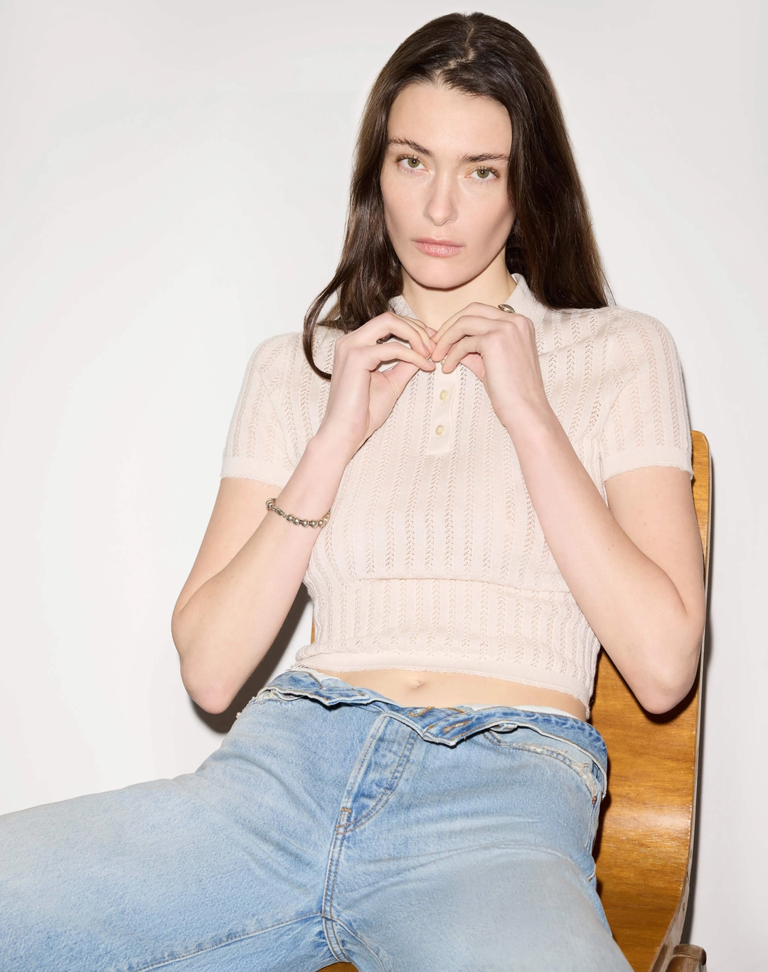 리던 The Veil Pointelle Polo - Ivory 상품 이미지 3