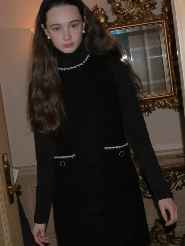 BOUCLE MINI DRESS - BLACK