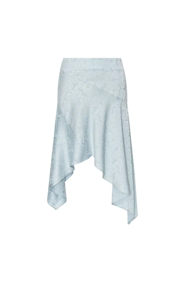 ASYMMETRIC ROSE SATIN FLAIR SKIRT (LIGHT BLUE)
