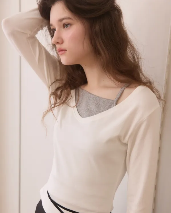 Deep v neck slim fit layered t shirts - 3color