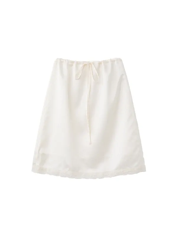 Dotted Drawstring Skirt - White