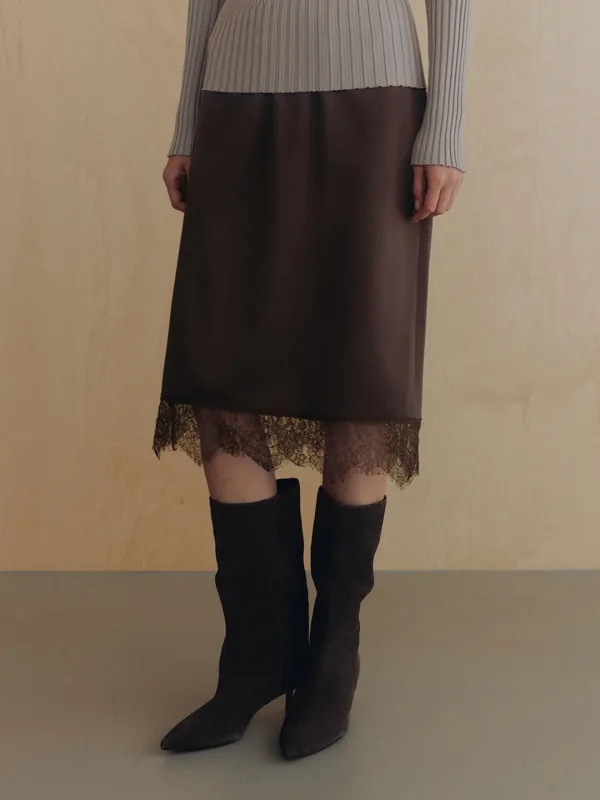 Glossy Lace-Trimmed Midi Skirt SW6AS686_2color