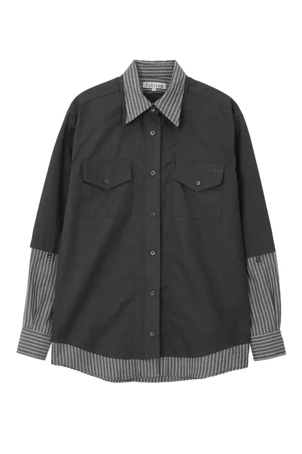 STRIPE LAYERED SHIRT_GRAY