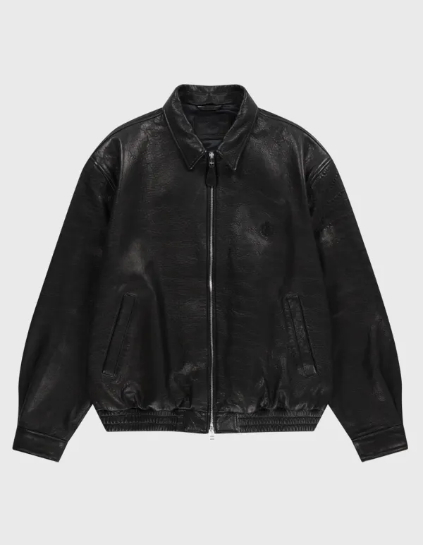 CREST LEATHER BLOUSON JACKET / Black