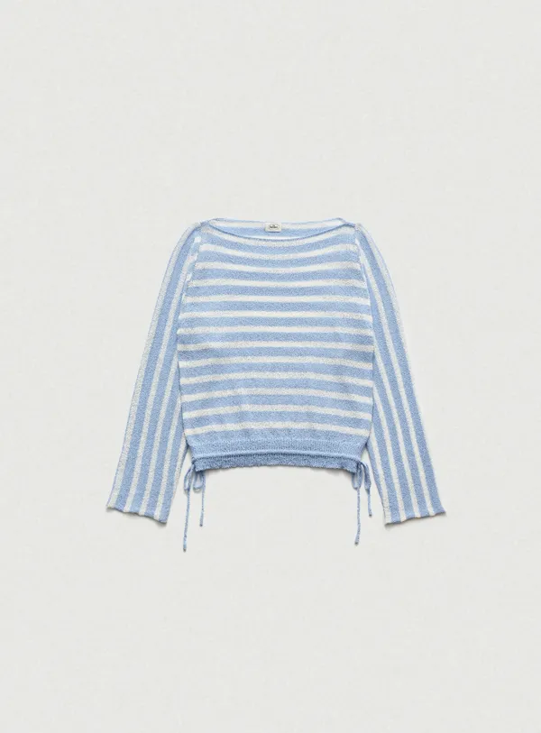 [Last Offer] Hei Boat Neck Stripe Knit Top_Blue