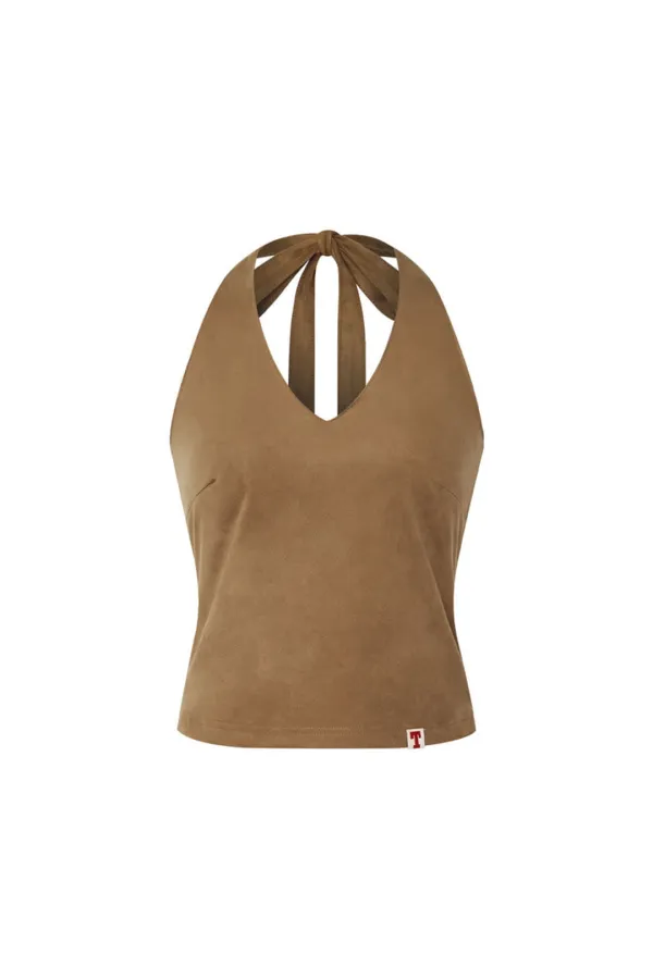 SUEDE HALTER TANK TOP (BROWN)