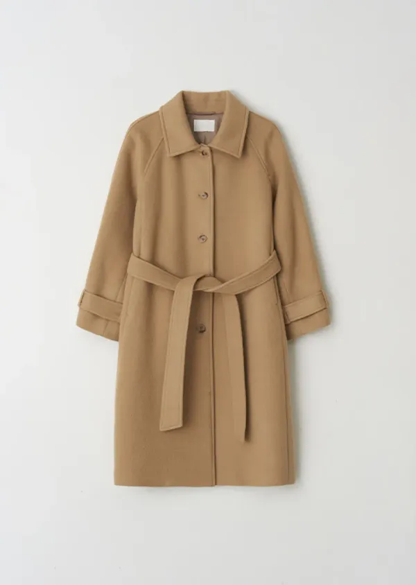 [40%]  wool belted balmacan coat-beige