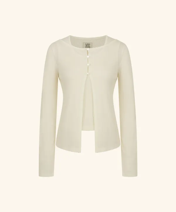 Berin Boat-Neck Layered Cardigan ( Cream )