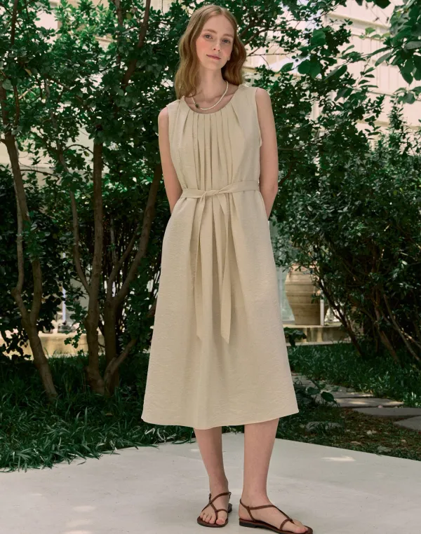 Leah Neck Point Sleeveless Dress - Cream