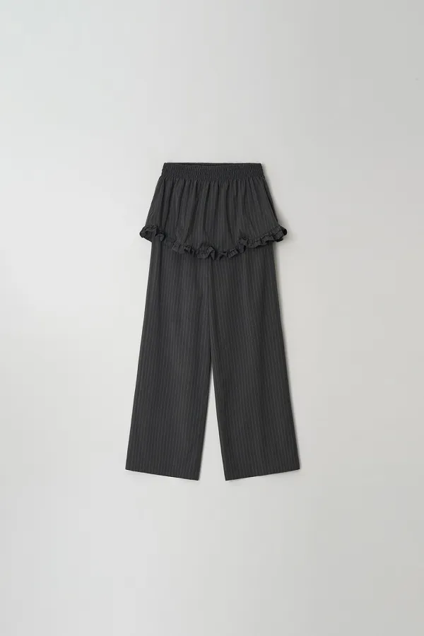 Stripe Frill Skirt Pants (charcoal)