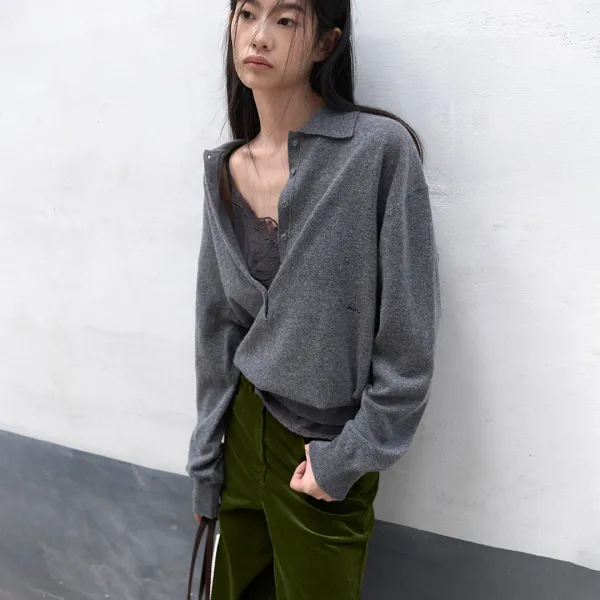 (T-7324)AN WOOL LOOSE FIT BUTTON COLLAR KNIT SET-UP