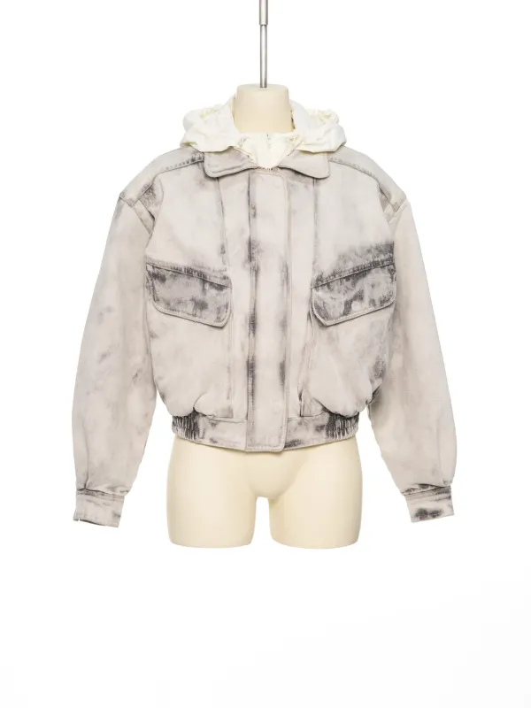 FW25 GRAY HOODIED WASHED DENIM JACKET