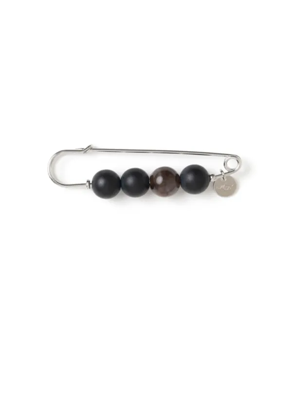 Marble Beads Pin Brooch [Black]