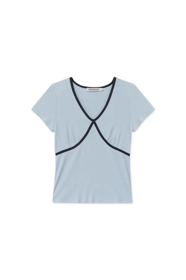 COLORBLOCK V-NECK T-SHIRT, SKYBLUE