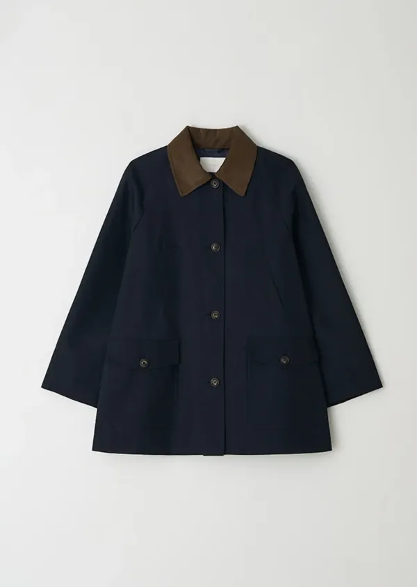suede collar trench half coat-navy