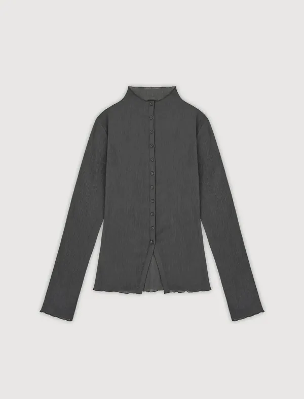 [1st REORDER] PLEATS HALF NECK BUTTON TOP [CHARCOAL]