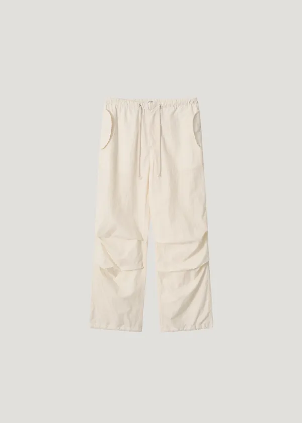 Drawstring Wide Cargo Pants_Cream