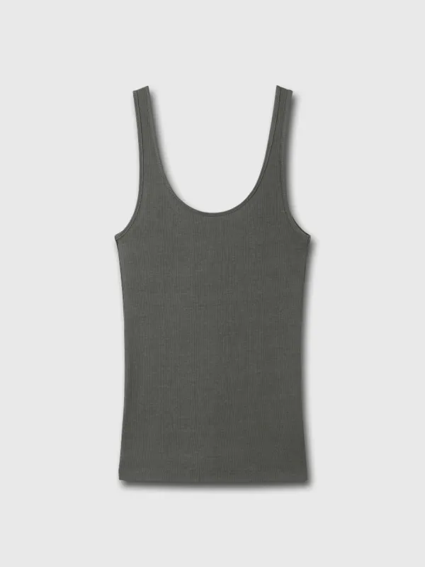 TENCEL U-NECK SLEEVELESS_ OLIVE CHARCOAL