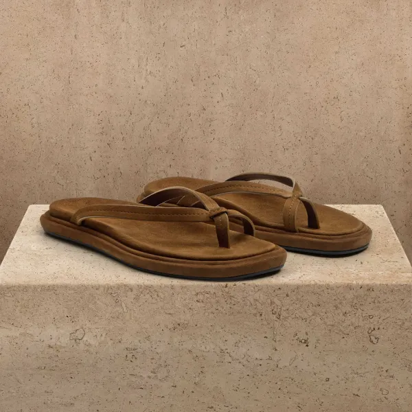 Women's Suede Cross Thong Sandal - Tabacco / Tabacco