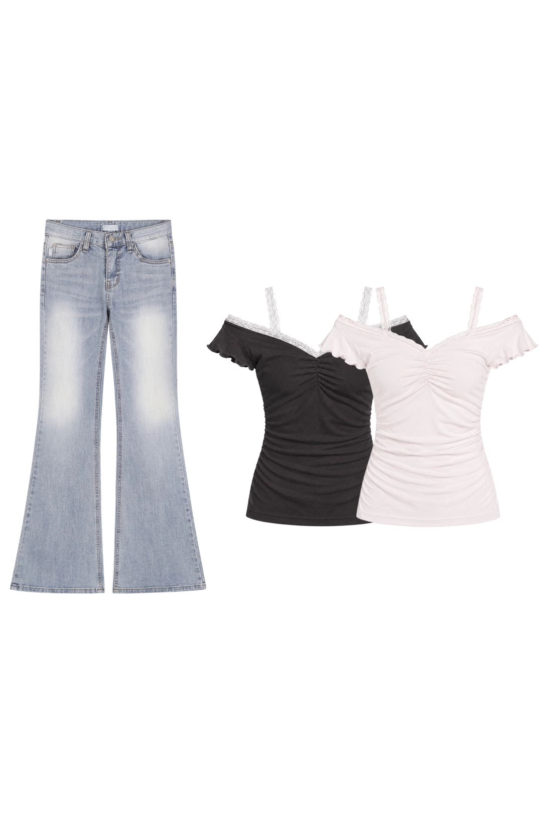 클리시어 Krystal bootcut jeans, Light Blue + Ballerina lace layered top 상품 이미지 1