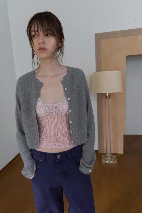 RACCOON SEMI-CROP CARDIGAN_MELANGE GREY