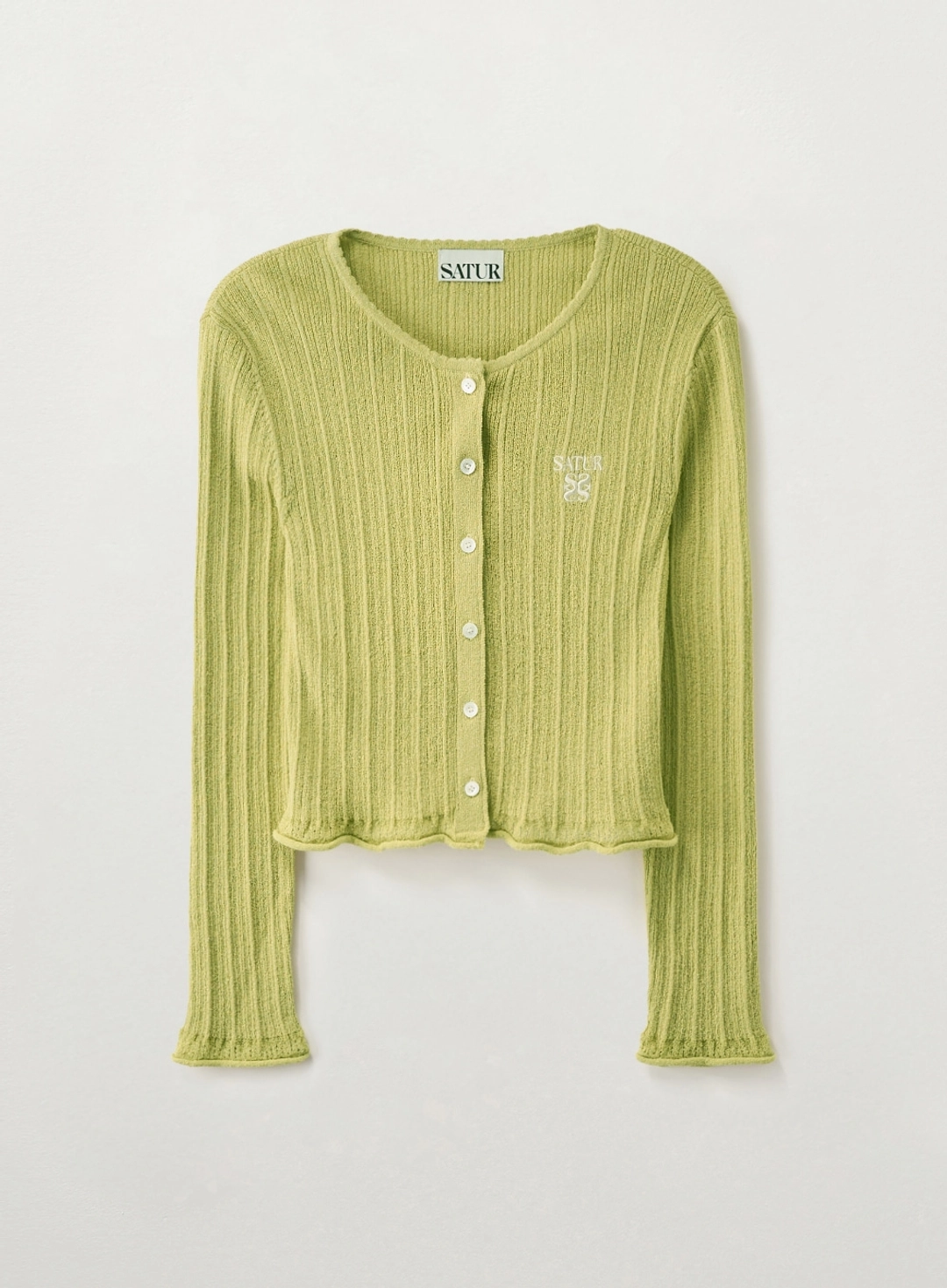 세터 [신예은 Pick] (W) Sheer Long Sleeve Crop Cardigan - Olive Green 상품 이미지 1