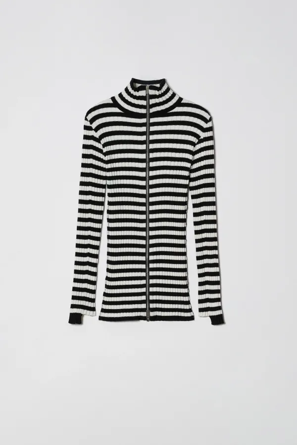HIGH NECK KNIT ZIP UP [STRIPE]
