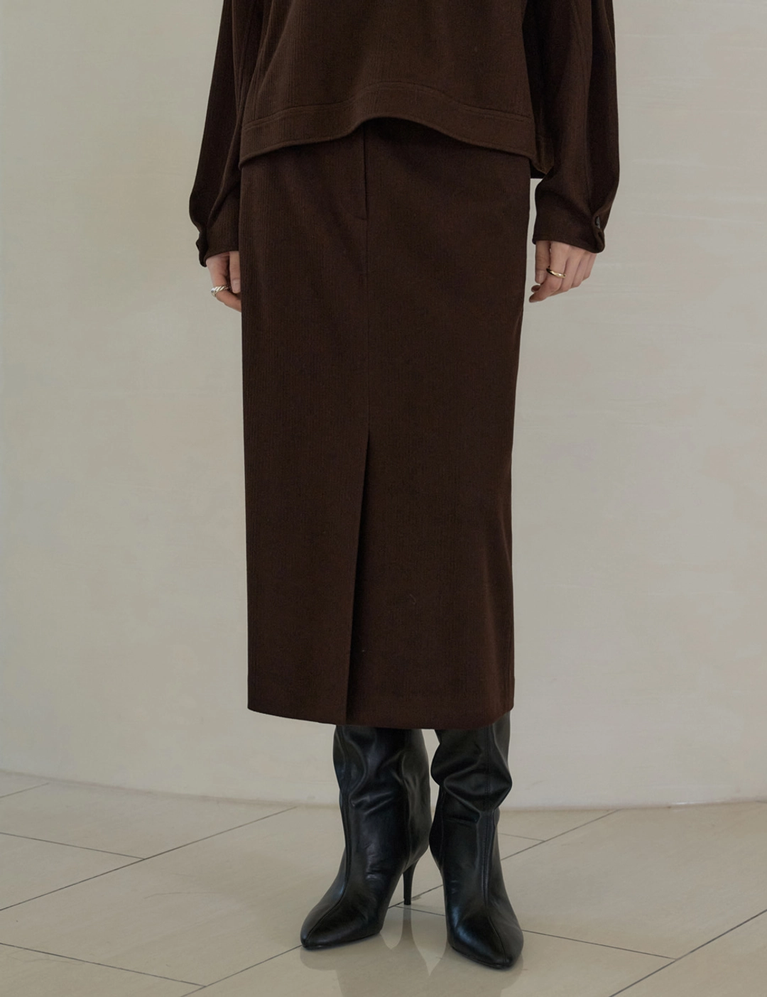 노미나떼 Soft Haze Front Slit Skirts (Brown) 상품 이미지 3
