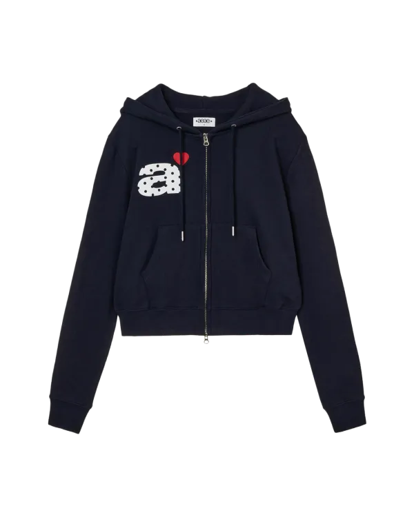 DOT SMALL LETTER CROP HOOD ZIP UP [NAVY]