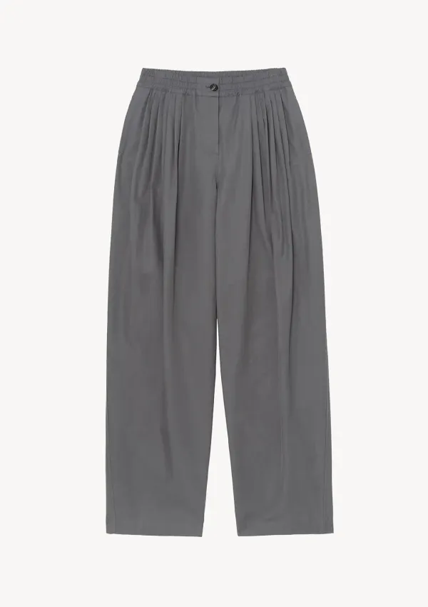 Cotton Volume Tuck Pants in Charcoal