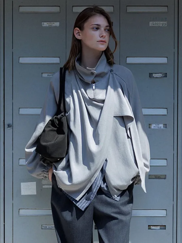 Draped Scarf High-Neck Jumper SW6AM801-12