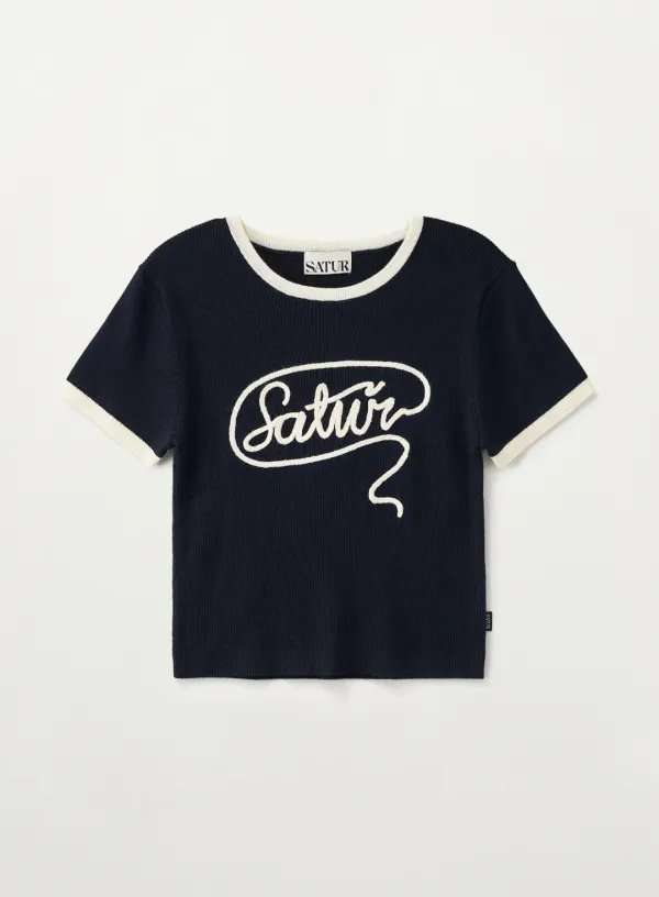 (W) Rope Logo Ringer Half Knit - Navy