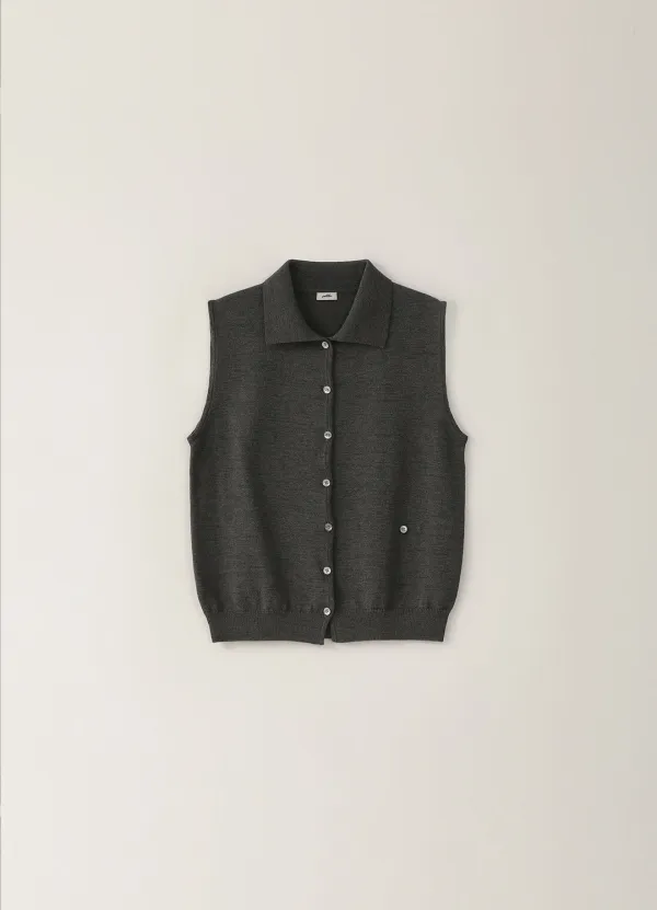 [Limited] Paper Button Vest - Charcoal