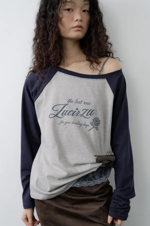 20s Cotton Rose Raglan Tee (Indigo)