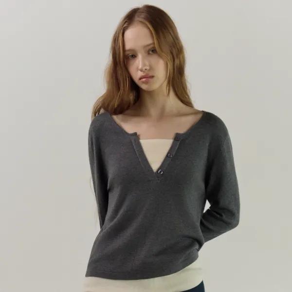 V-Cut Layer Knit Ts_4Color