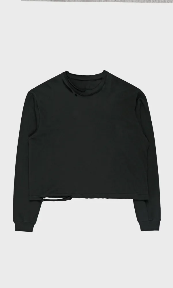 Cut-off Long Sleeve Tee_Black
