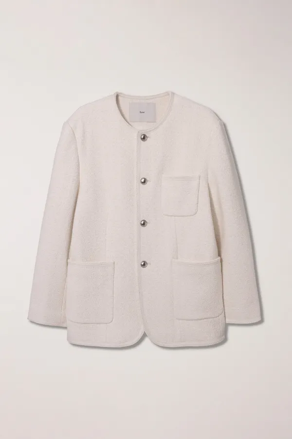 UNISEX COLLARLESS TWEED JACKET CREAM_UDJA6A109CR