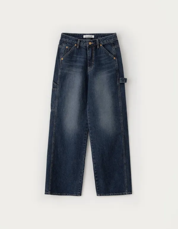 Loop Wide Denim Pants - Deep Blue