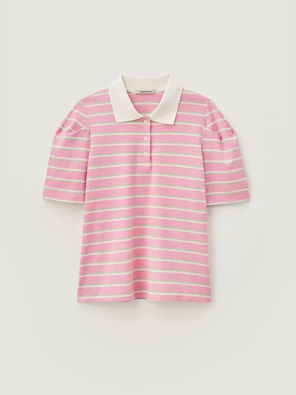 Stripe collar puff top - Pink